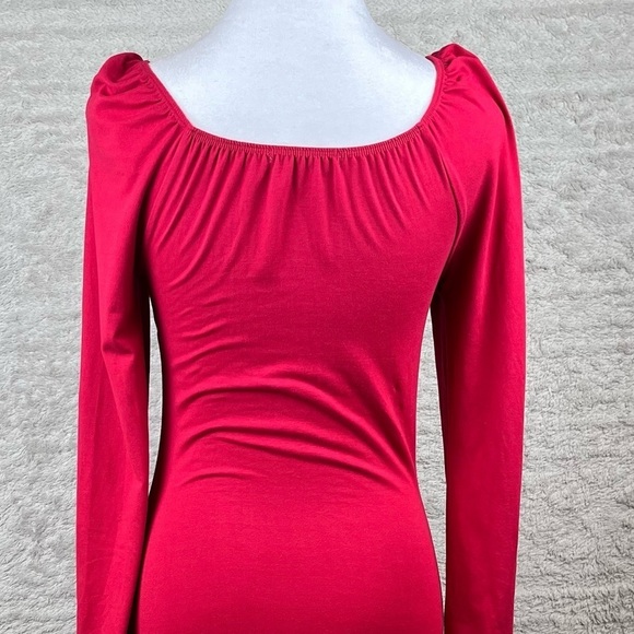 LIBERTY LOVE Milk Maid Y2K Dress Medium 90's Cherry Red Keyhole Bodice Stretchy - Picture 9 of 11